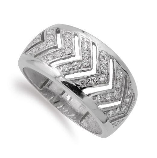 18K Sortija Oro Blanco Motivos Con Circonitas. Ancho: 11 Mm