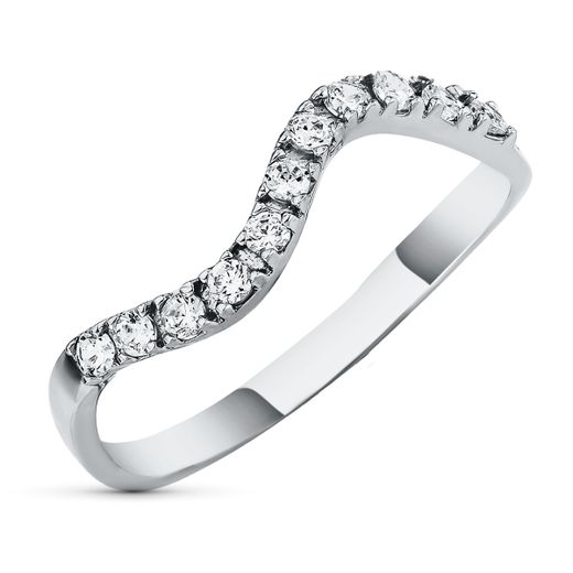 18K Sortija Oro Blanco Ondas Con Circonitas. Ancho: 2 Mm