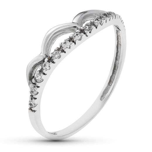 18K Sortija Oro Blanco Ondas Lisas Y Circonitas. Ancho: 4,5 Mm