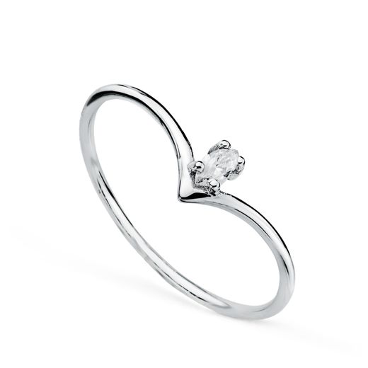18K Sortija Oro Blanco Pico Diamante Talla Marquis 0,067 Qtes. G-Vs2. Ancho: 5Mm