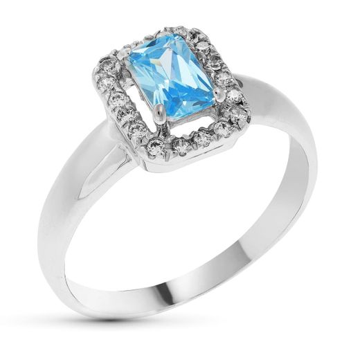 18K Sortija Oro Blanco Piedra Color Y Circonitas. Medida: 9,5 X 8 Mm