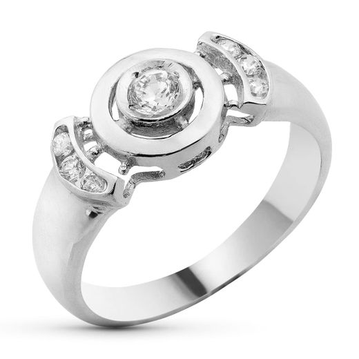 18K Sortija Oro Blanco Piedra Con Circonitas.