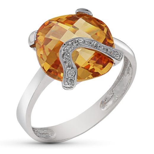 18K Sortija Oro Blanco Piedra Con Topacio Y Circonitas. Ancho: 12 X 12Mm