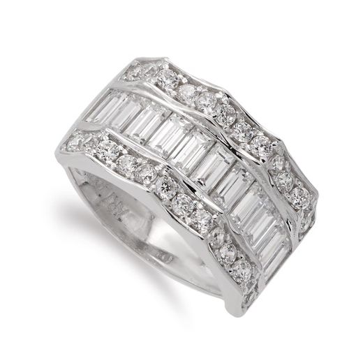 18K Sortija Oro Blanco Piedras Y Circonitas. Ancho 11 Mm