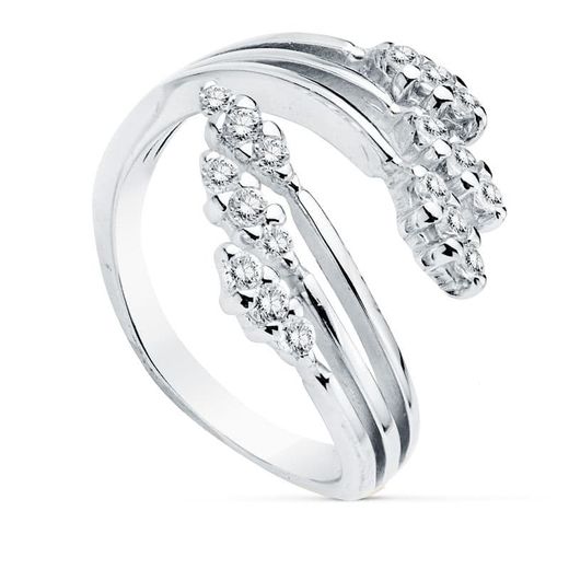 18K Sortija Oro Blanco Ramas Cruzadas Con Circonitas. Ancho: 18X16Mm