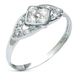 18K Sortija Oro Blanco Rombo Con Circonita Ancho 7 Mm