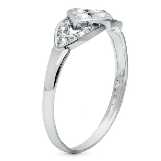 18K Sortija Oro Blanco Rombo Con Circonita Ancho 7 Mm