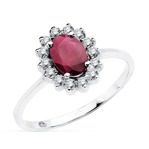18K Sortija Oro Blanco Rubi 1,04 Qt. Diamantes 0.290 Qts. Si-H