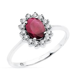 18K Sortija Oro Blanco Rubi 1,04 Qt. Diamantes 0.290 Qts. Si-H