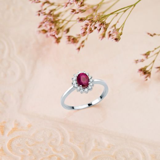 18K Sortija Oro Blanco Rubi 1,04 Qt. Diamantes 0.290 Qts. Si-H
