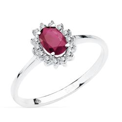 18K Sortija Oro Blanco Rubi 6X4 Mm 0,50 Qts. Diamantes Vs2-G 0,14 Qts. 9,5X8 Mm
