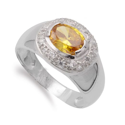 18K Sortija Oro Blanco Topacio Y Circonitas. Ancho: 13 Mm