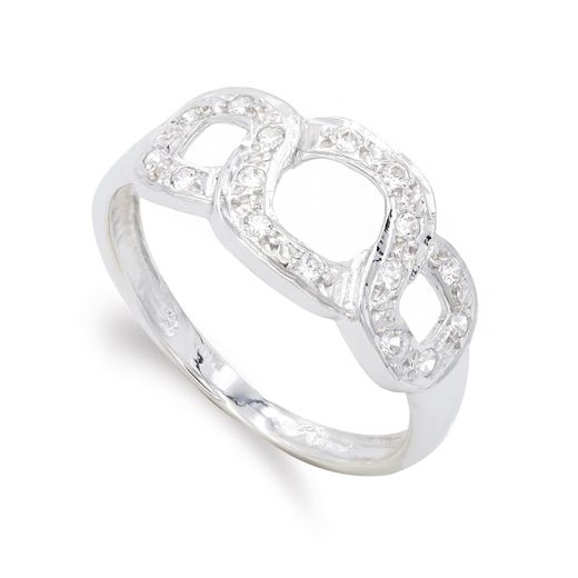 18K Sortija Oro Blanco Y Circonitas. Ancho: 9,5 Mm