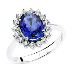 18K Sortija Oro Blanco Zafiro 9X7 Mm 2,47 Qt. Diamantes 0,52 Qt. Vs2-G. Medida: 14X12,5 Mm
