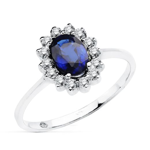 18K Sortija Oro Blanco Zafiro Difusion 0.98 Qts. Diamantes 0.290 Qts. Si-H