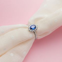 18K Sortija Oro Blanco Zafiro Difusion 0.98 Qts. Diamantes 0.290 Qts. Si-H