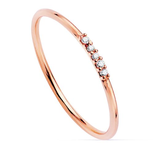 18K Sortija Oro Rosa 5 Diamantes 0.025 Qts. Cuerpo Redondo 1 Mm
