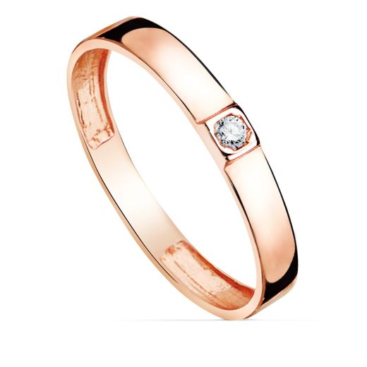 18K Sortija Oro Rosa Brillo 1 Circonita Ancho 3 Mm