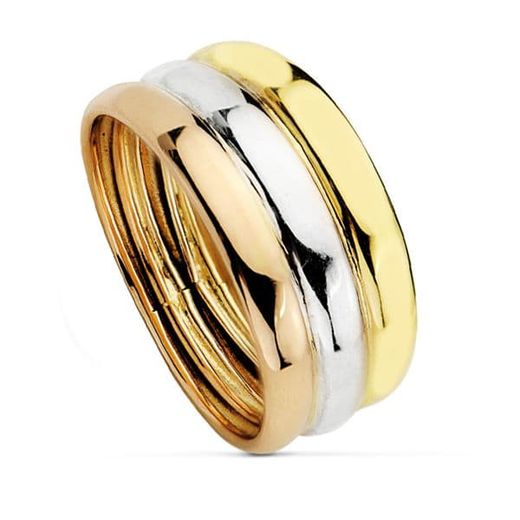 18K Sortija Oro Tricolor Tres Bandas Brillo Ancho 8.5 Mm