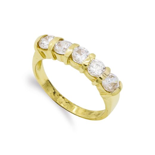 18K Sortija Quintillo Oro Amarillo Con Circonitas. Ancho: 4 Mm