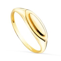 18K Sortija Sello Oro Amarillo Brillo Zona Grabado Oval: 11X3 Mm