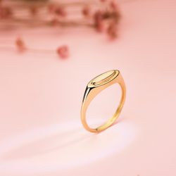 18K Sortija Sello Oro Amarillo Brillo Zona Grabado Oval: 11X3 Mm
