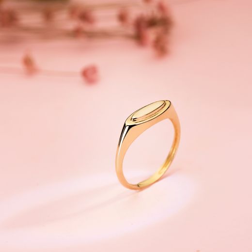 18K Sortija Sello Oro Amarillo Brillo Zona Grabado Oval: 11X3 Mm