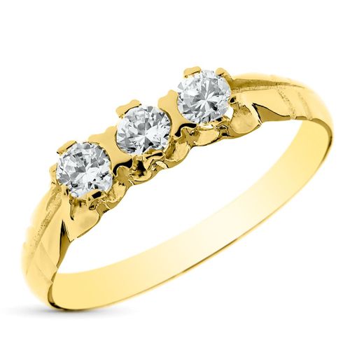 18K Sortija Tresillo Oro Amarillo Caballero Circonita De 2.5 Mm