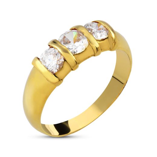 18K Sortija Tresillo Oro Amarillo Macizo Caballero Con 3 Circonita De 5 Mm