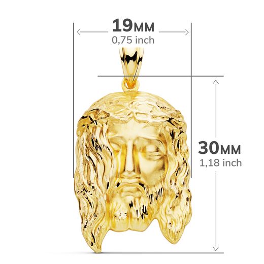 9K Colgante Oro Amarillo Cabeza De Cristo Estampado. 30X19 Mm