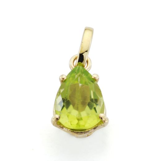 9K Colgante Oro Amarillo Lagrima Olivina Natural 1,19 Qts. Medida: 8 X 6 Mm