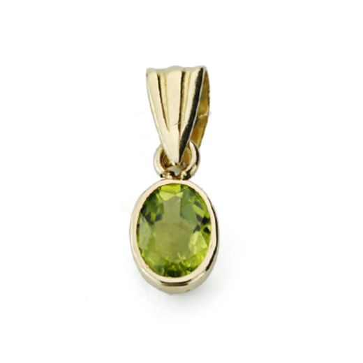 9K Colgante Oro Amarillo Olivina Oval 0,47 Cts. Medida: 6X4 Mm