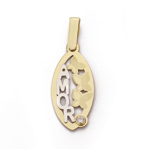 9K Colgante Oro Bicolor Amor 22X10 Mm