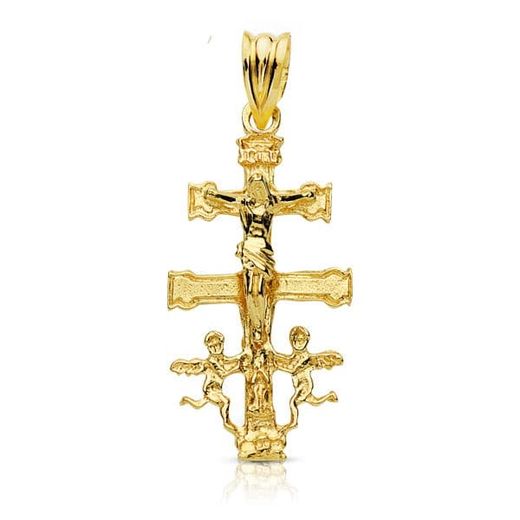 9K Cruz Oro Amarillo Caravaca Con Cristo. Medida: 28 X 14 Mm