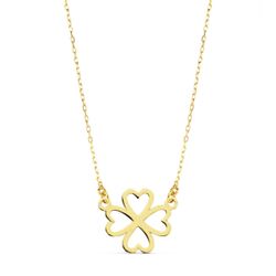 9K Gargantilla Oro Amarillo Trebol Con Corazones 16X9 Mm. Cadena 45Cm