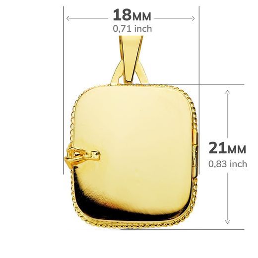 9K Guardapelo Dije Portafotos Oro Amarillo Cuadrado Labrado. 21X18 Mm