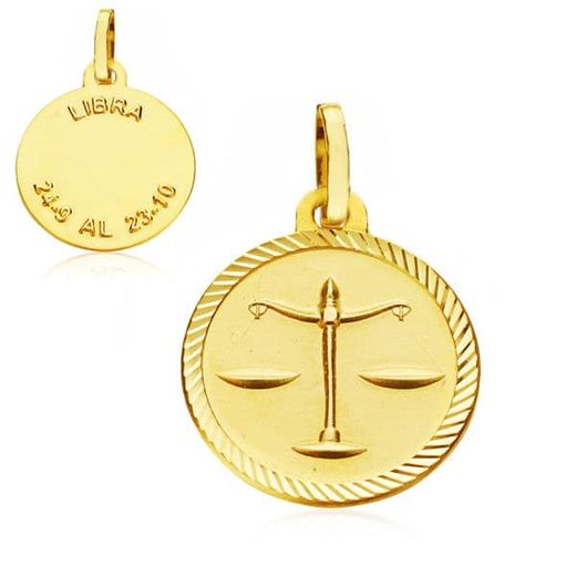 9K Horoscopo Oro Amarillo Disco 20 Mm Libra