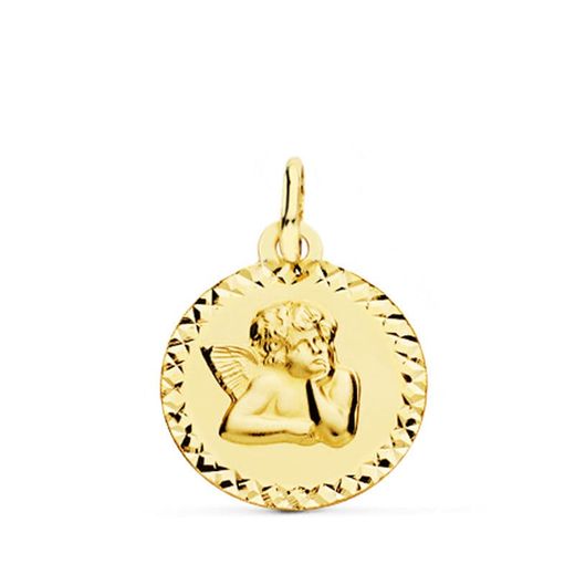 9K Medalla Oro Amarillo Angel Burlon 16 Mm Talla Cruz