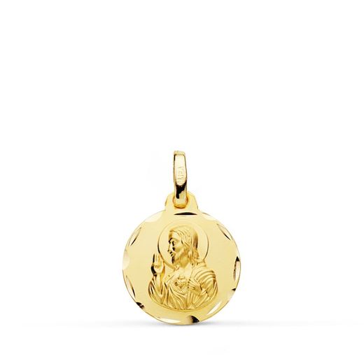 9K Medalla Oro Amarillo Corazon De Jesus Tallada 14 Mm