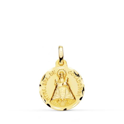 9K Medalla Oro Amarillo De La Virgen De Covadonga 18 Mm Tallada
