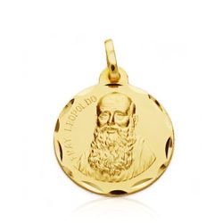 9K Medalla Oro Amarillo Fray Leopoldo 18 Mm Tallada