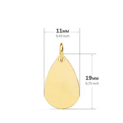 9K Medalla Oro Amarillo Gota Angelito Burlon Tallada 19X11 Mm