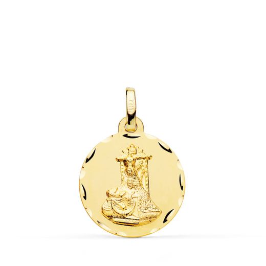 9K Medalla Oro Amarillo Virgen De Las Angustias Tallada 18 Mm