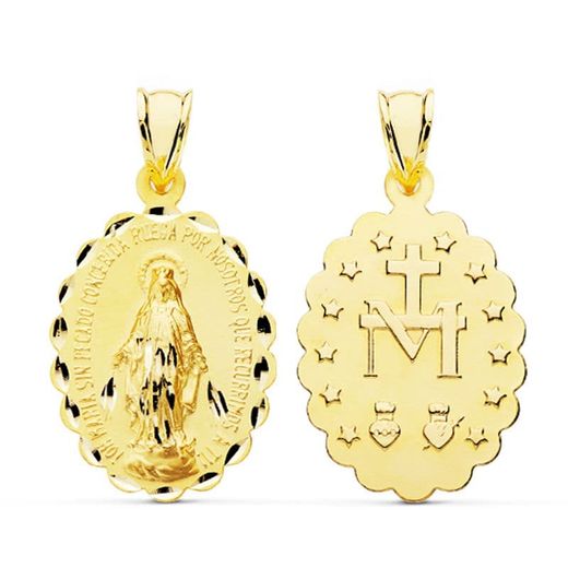 9K Medalla Oro Amarillo Virgen Milagrosa 28X18 Mm
