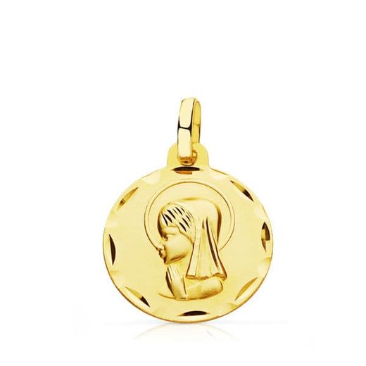 9K Medalla Oro Amarillo Virgen Niña 14 Mm