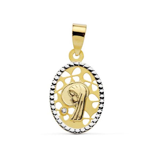 9K Medalla Oro Amarillo Virgen Niña Bicolor Oval 16X12 Mm