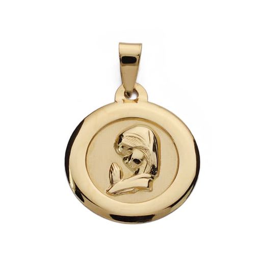 9K Medalla Oro Amarillo Virgen Niña Cerco Liso 18 Mm