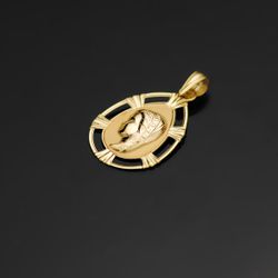 9K Medalla Oro Amarillo Virgen Niña Lagrima 23 X 15 Mm