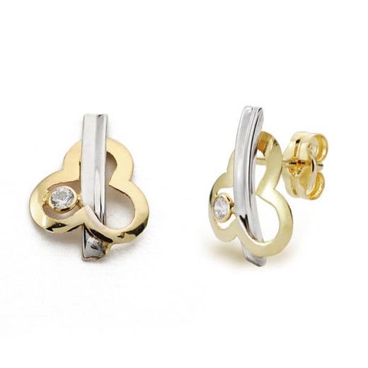 9K Pendientes Bicolor Circonita 12X9 Mm Cierre Presion