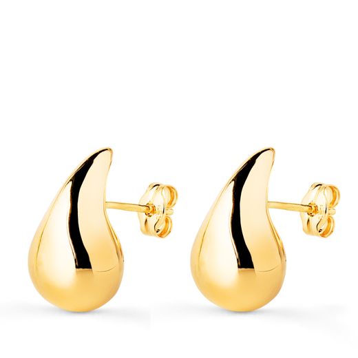 9K Pendientes Gota Lisa Oro Amarillo 16 X 9 Mm Cierre Presion